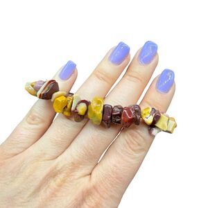 Yellow Red Mookaite Jasper Nugget Bracelet Pebble  Stretch Bracelet